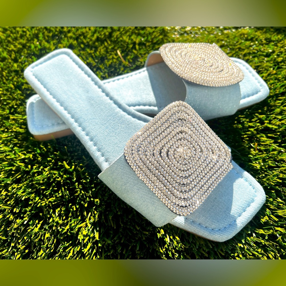 Denim Rhinestone Sandals